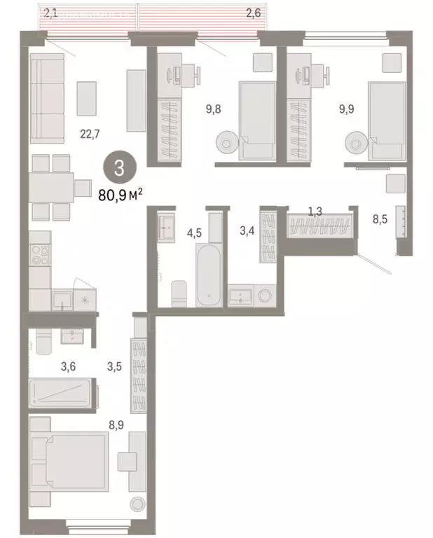 3-комнатная квартира: Екатеринбург, микрорайон Академический, 19-й ... - Фото 2