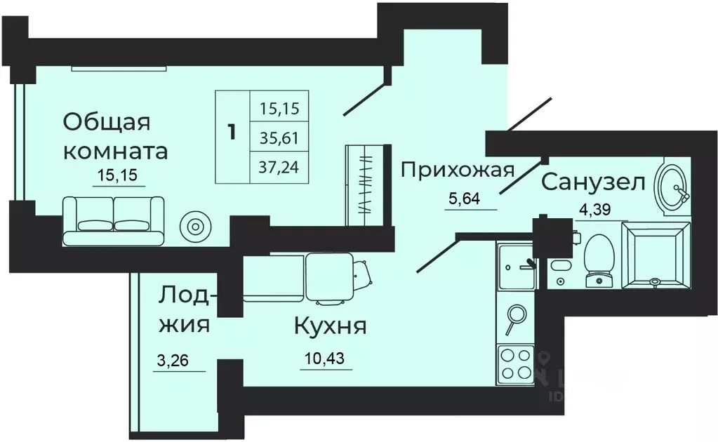 1-к кв. Ростовская область, Батайск  (37.24 м) - Фото 0