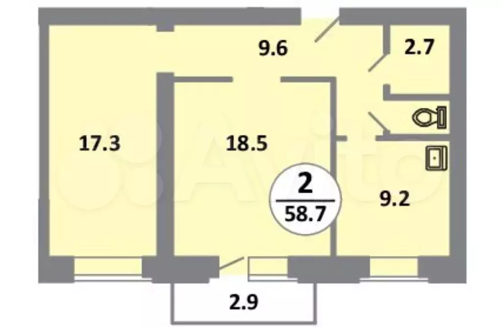 2-к. квартира, 58,7 м, 7/14 эт. - Фото 0