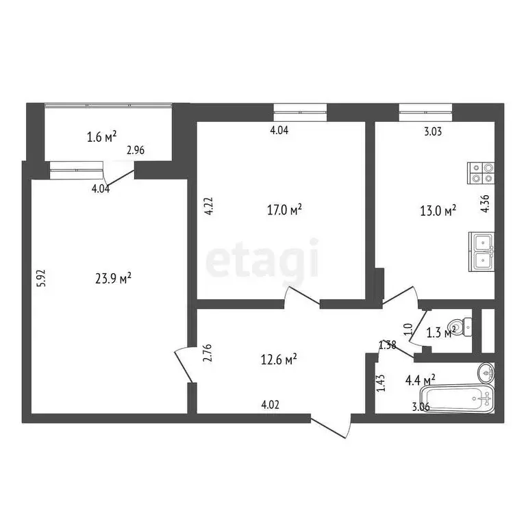 2-комнатная квартира: Альметьевск, улица Шевченко, 144 (74 м) - Фото 1