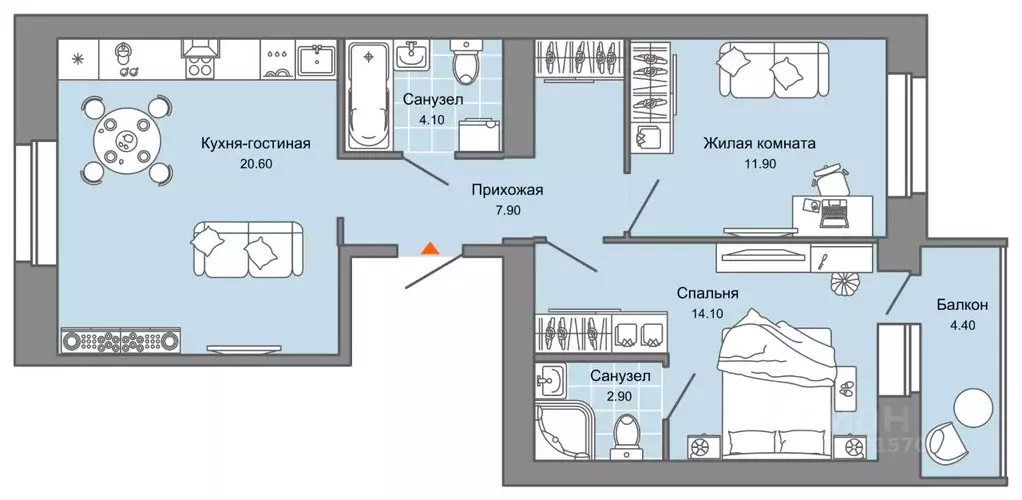2-к кв. Пермский край, Пермь ул. Дзержинского, 31Б (63.0 м) - Фото 2