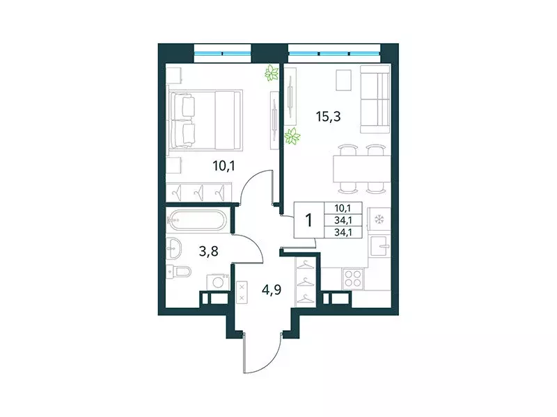 Квартира-студия: Чита, микрорайон Хороший (24.3 м) - Фото 1