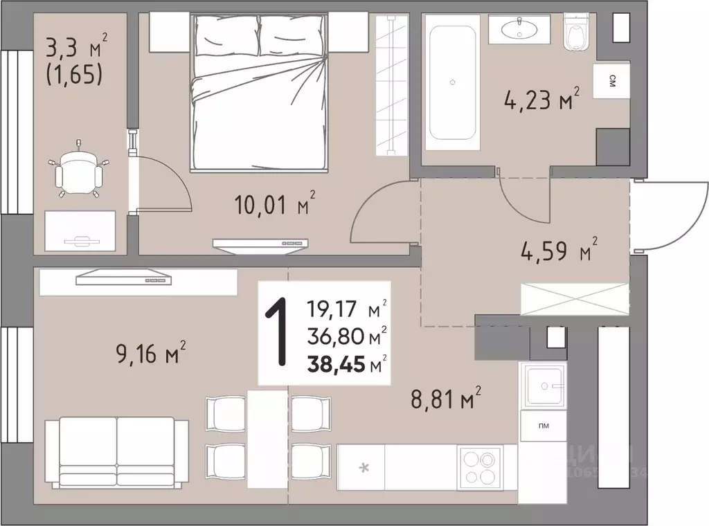 1-к кв. Краснодарский край, Краснодар ул. Михаила Барибана (38.45 м) - Фото 0