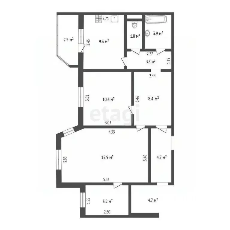 2-к кв. Тюменская область, Тюмень ул. Пермякова, 65 (61.4 м) - Фото 2