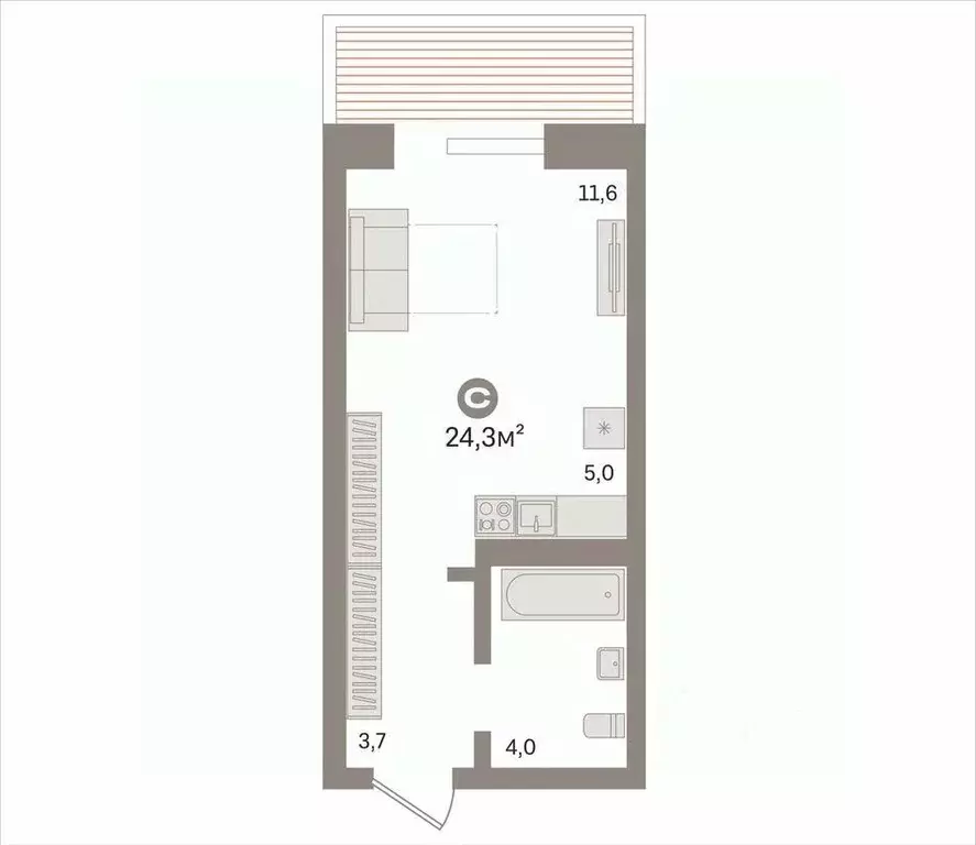 Студия Новосибирская область, Новосибирск Стартовая ул., 1 (24.3 м) - Фото 1