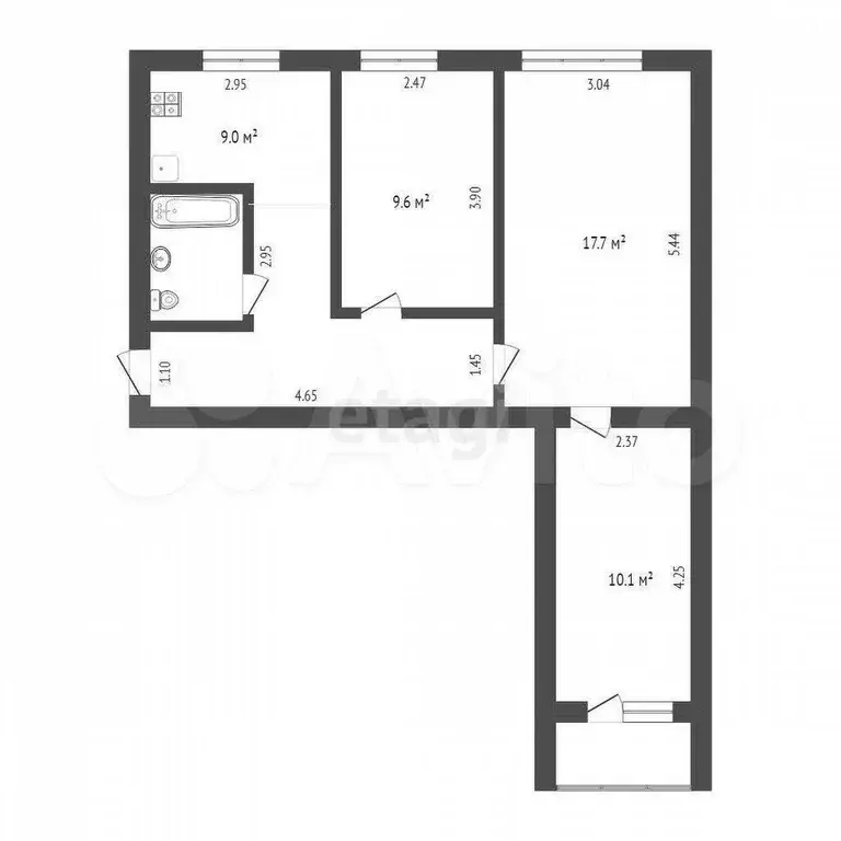 3-к. квартира, 55,5 м, 9/9 эт. - Фото 0
