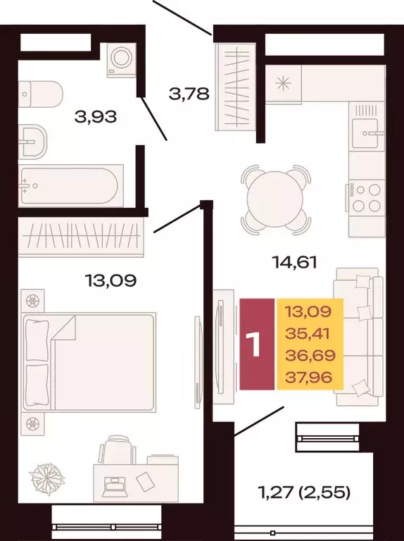 1-комнатная квартира: Екатеринбург, улица Амундсена (37.96 м) - Фото 1