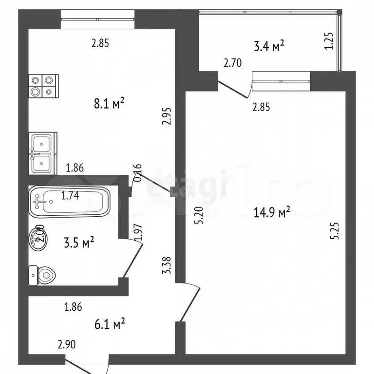 1-к. квартира, 32,6 м, 1/9 эт. - Фото 0
