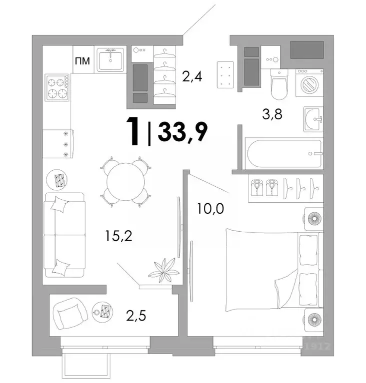 1-к кв. Владимирская область, Владимир Уно жилой комплекс (33.9 м) - Фото 1