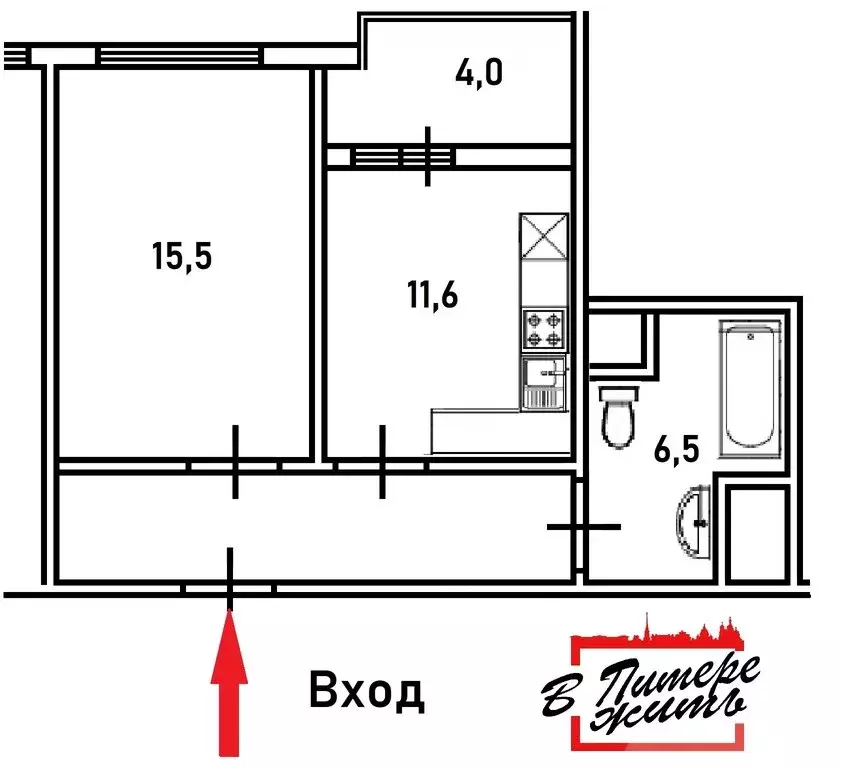 1-комнатная квартира: Санкт-Петербург, Парашютная улица, 65 (44.4 м) - Фото 2