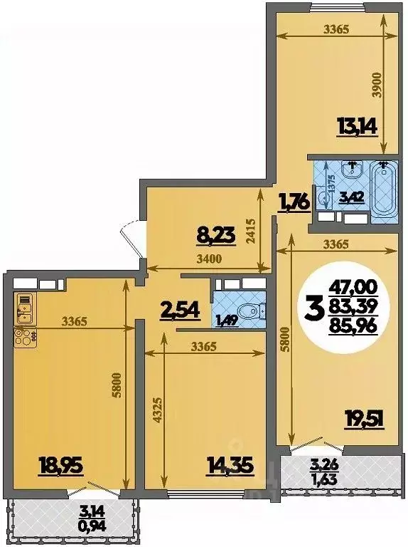 3-к кв. Краснодарский край, Новороссийск Город у Моря жилой комплекс ... - Фото 1