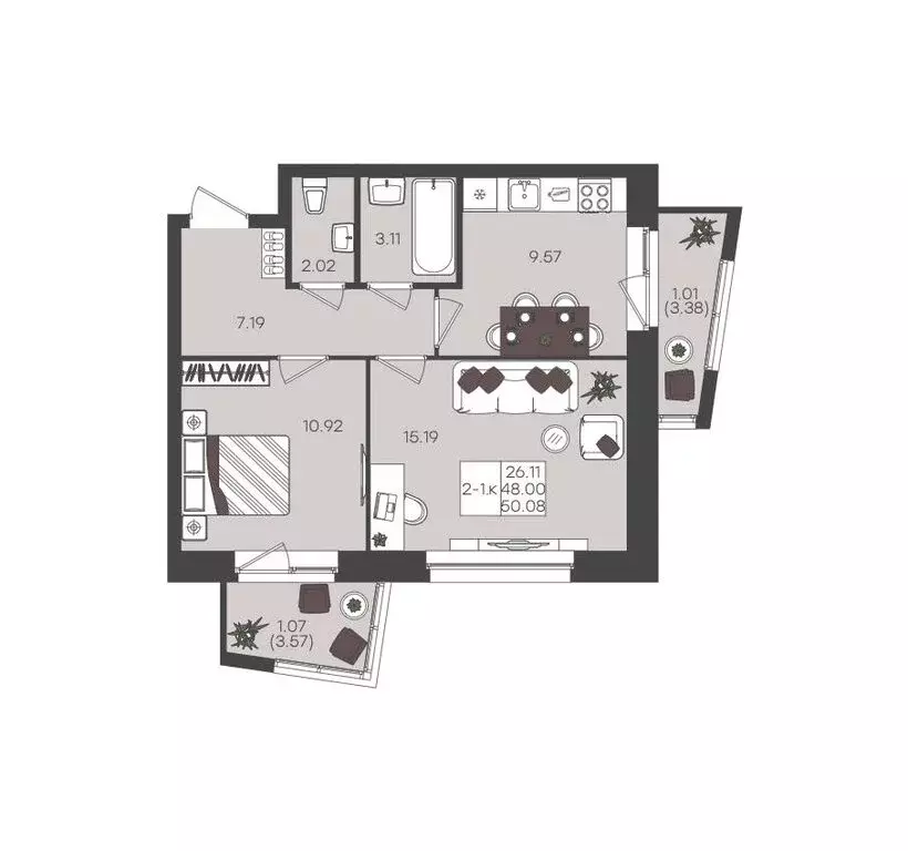 2-комнатная квартира: Казань, Дубравная улица, 26 (50.08 м) - Фото 1