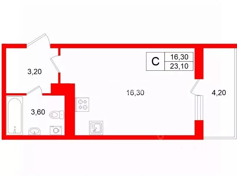Студия Санкт-Петербург ул. Среднерогатская, 16к4 (23.2 м) - Фото 2