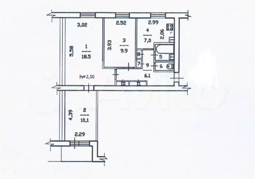 3-к. квартира, 56,5 м, 7/9 эт. - Фото 0