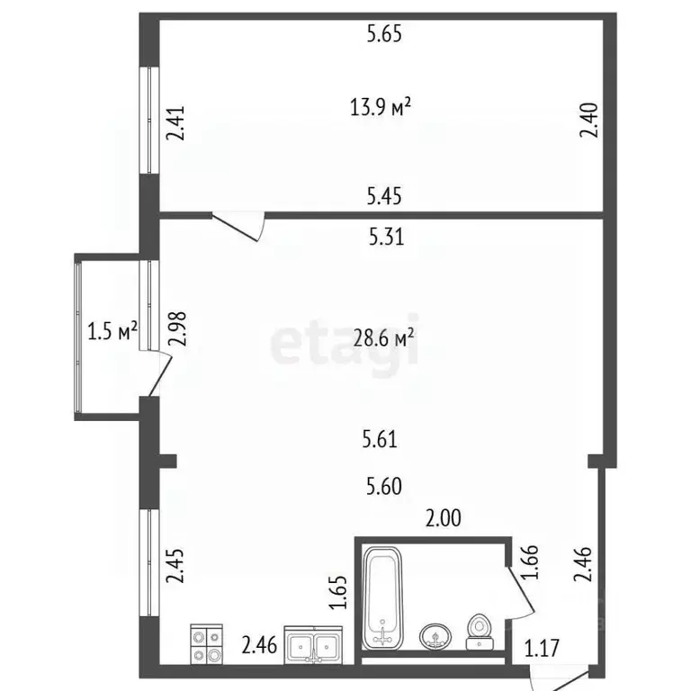 2-к кв. Санкт-Петербург просп. Науки, 20 (45.3 м) - Фото 2