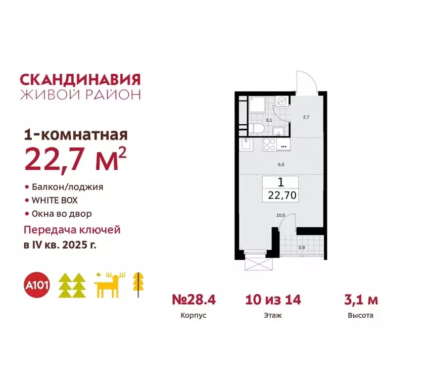 Квартира-студия: поселение Сосенское, квартал № 167 (22.7 м) - Фото 0