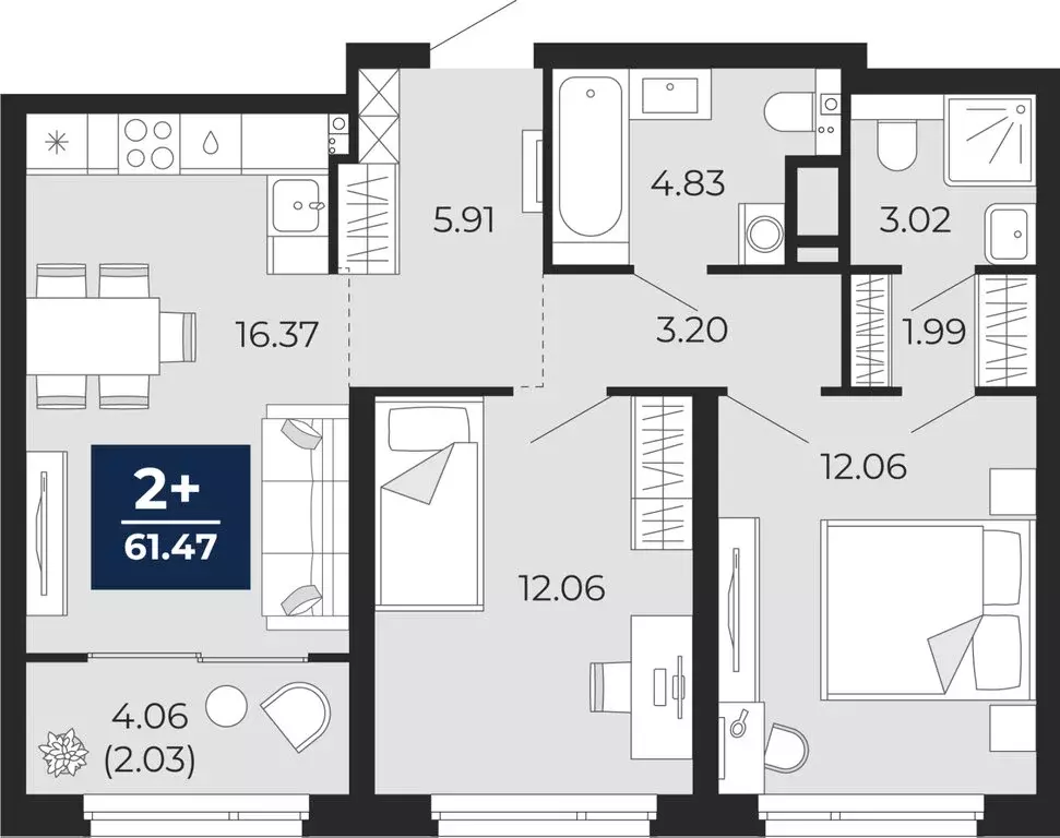 2-комнатная квартира: Тюмень, Арктическая улица, 14 (63.5 м) - Фото 1