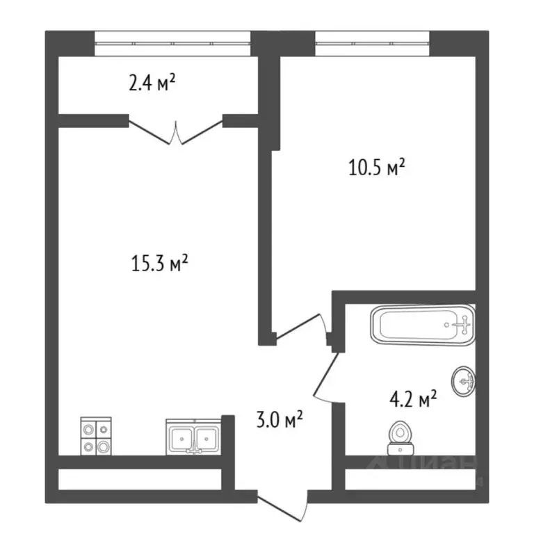 1-к кв. Тюменская область, Тюмень ул. Краснооктябрьская, 4Ак2 (35.0 м) - Фото 2