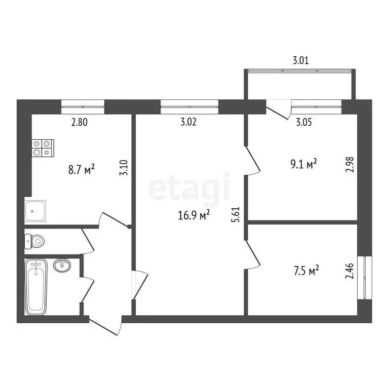 3-комнатная квартира: Омск, микрорайон Солнечный, улица Комкова, 7Б ... - Фото 1