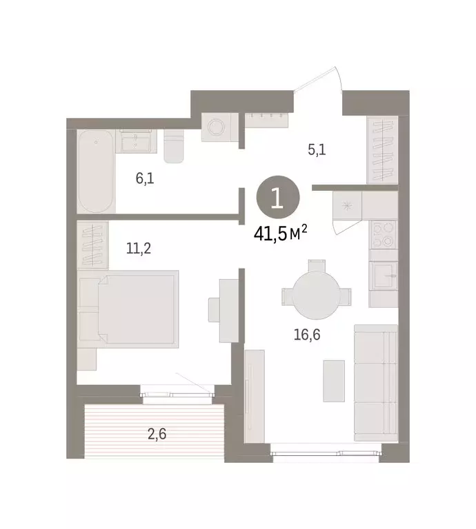 1-комнатная квартира: Пермь, микрорайон Крохалева (41.5 м) - Фото 2