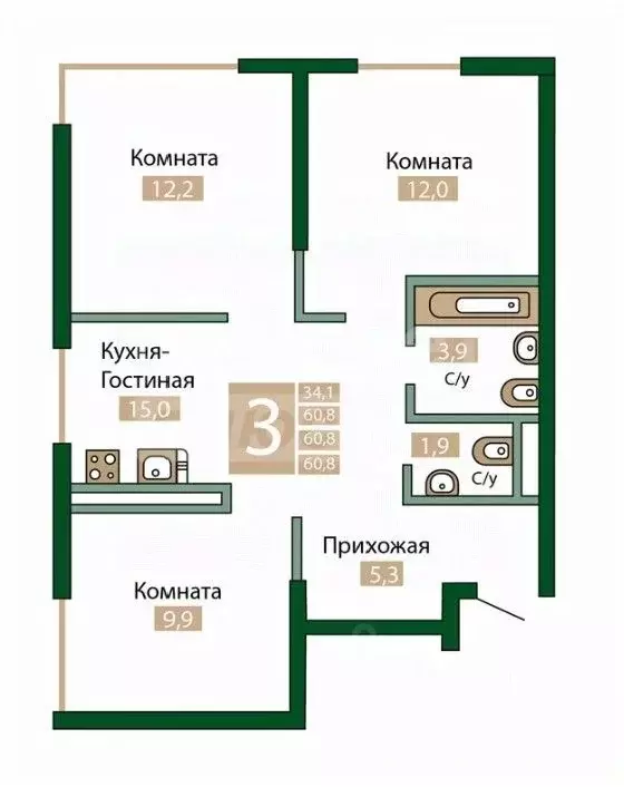 3-к кв. Крым, Симферопольский район, Молодежное пгт ул. Парковая, уч5 ... - Фото 2