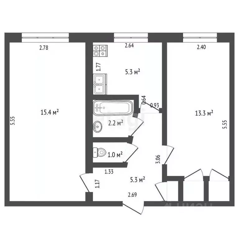 2-к кв. Забайкальский край, Чита ул. Энтузиастов, 43 (42.5 м) - Фото 1