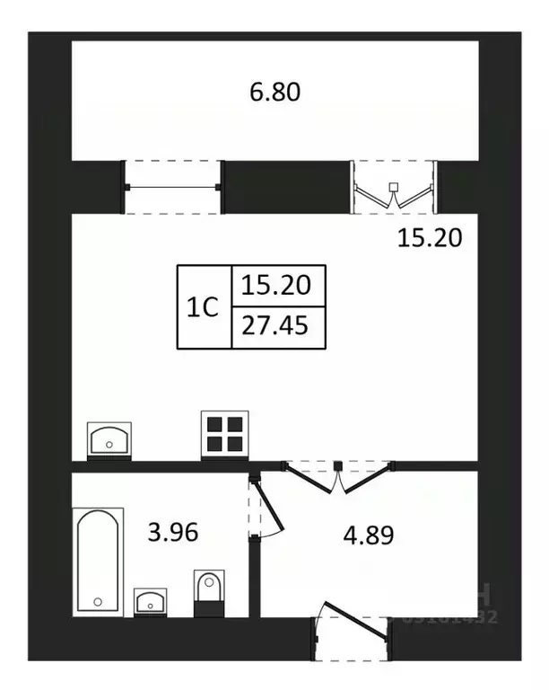 Студия Новосибирская область, Новосибирск ул. Юности, 9 (27.45 м) - Фото 1