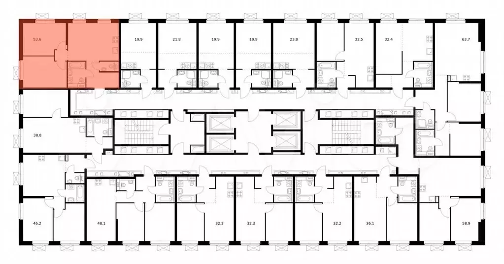 2-к. квартира, 53,6м, 32/33эт. - Фото 1