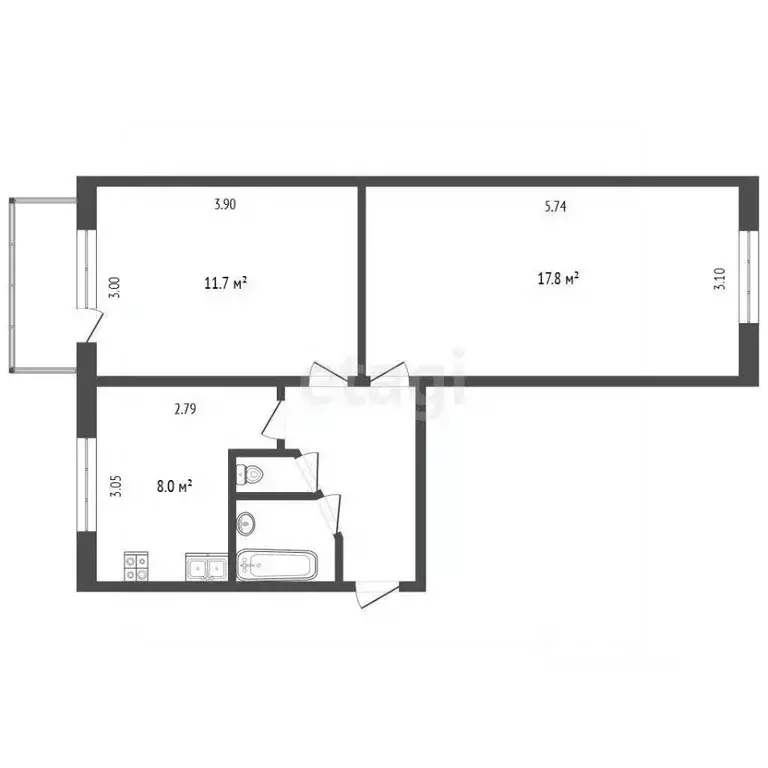 2-к кв. Тюменская область, Тюмень Микрорайон мыс, ул. Ершова, 32 (43.6 ... - Фото 2