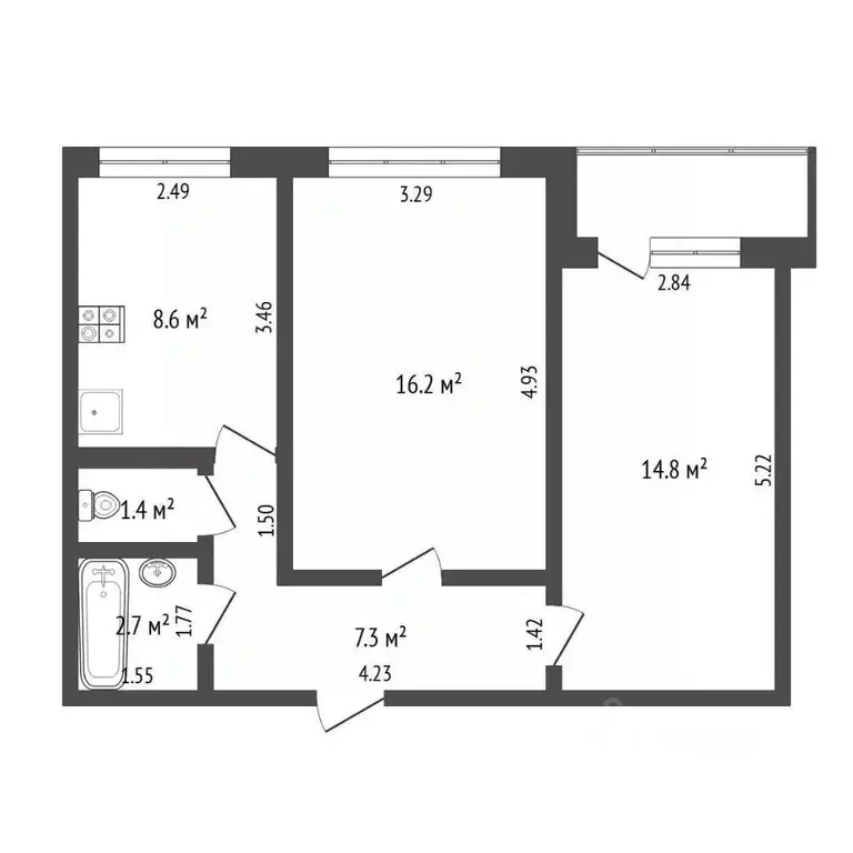 2-к кв. Тюменская область, Тюмень ул. Домостроителей, 34 (51.0 м) - Фото 1