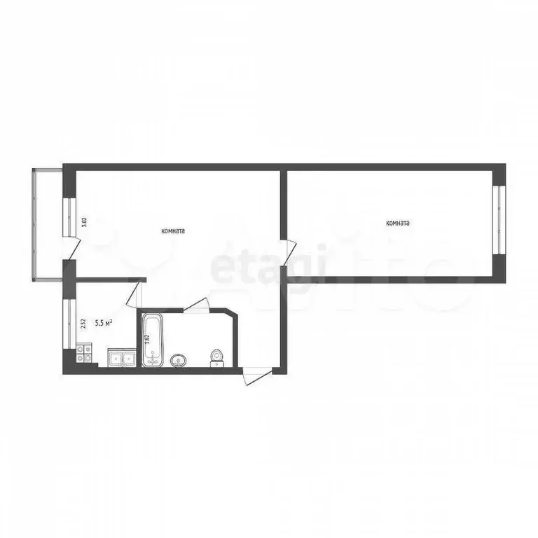 2-к. квартира, 42,8 м, 5/5 эт. - Фото 1