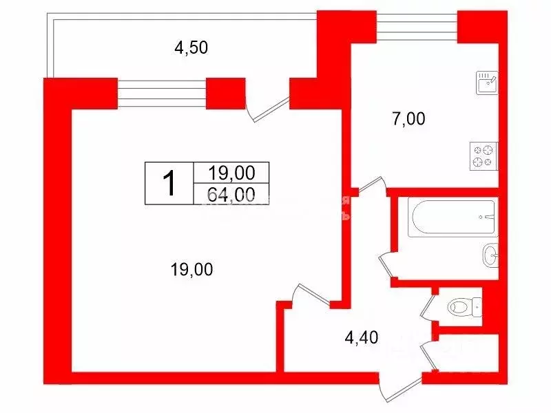 Квартира, 1 комната, 34 м - Фото 1