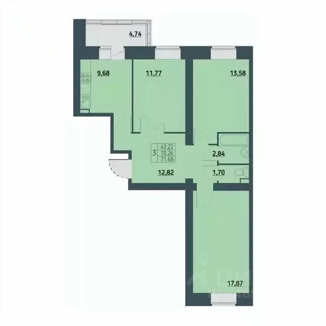 3-к кв. Красноярский край, Красноярск ул. Светлова, 12 (71.9 м) - Фото 1