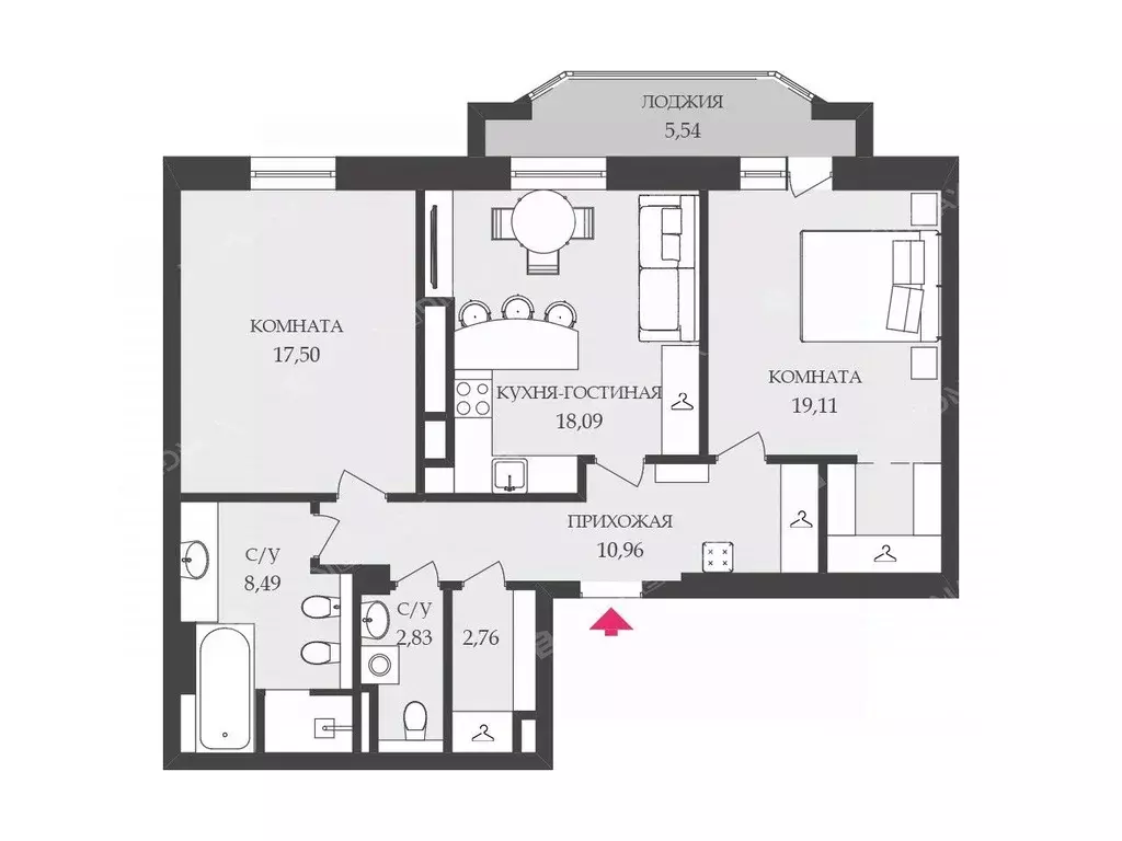 2-к кв. Санкт-Петербург Парадная ул., 3к2 (85.5 м) - Фото 2