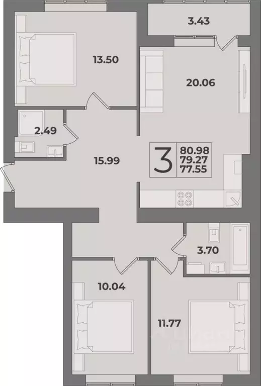 3-к кв. Калининградская область, Калининград Суздальская ул. (80.98 м) - Фото 0