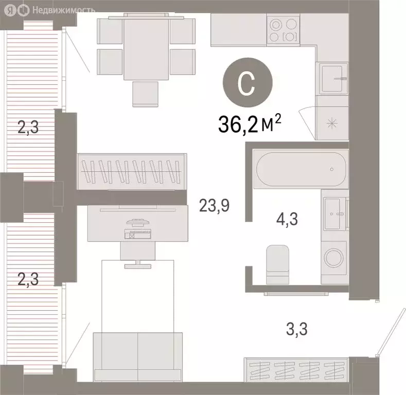 Квартира-студия: Тюмень, Ленинский округ (36.18 м) - Фото 1