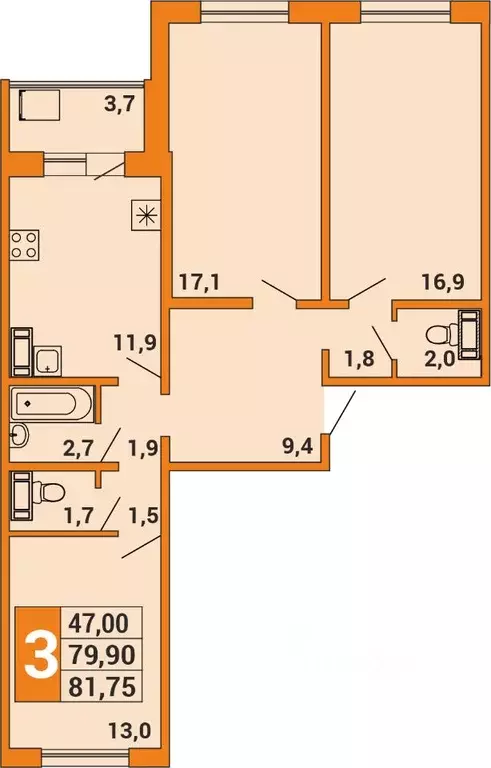 3-к кв. Башкортостан, Уфа ул. Орджоникидзе, 34 (81.5 м) - Фото 1