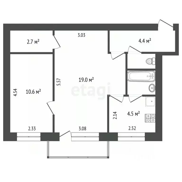 2-к кв. Московская область, Коломна Дачная ул., 30 (45.7 м) - Фото 2