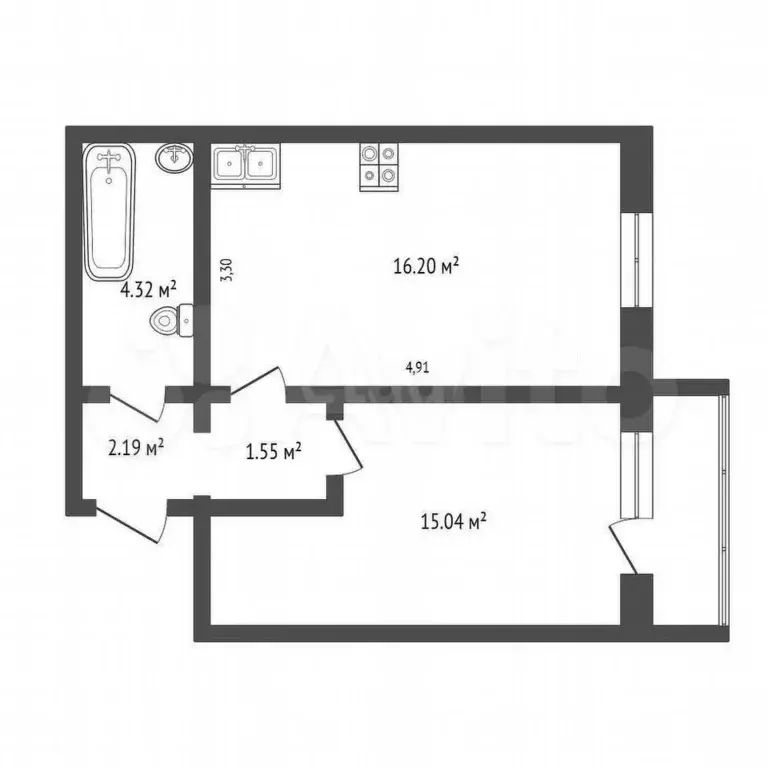 1-к. квартира, 40 м, 3/10 эт. - Фото 1