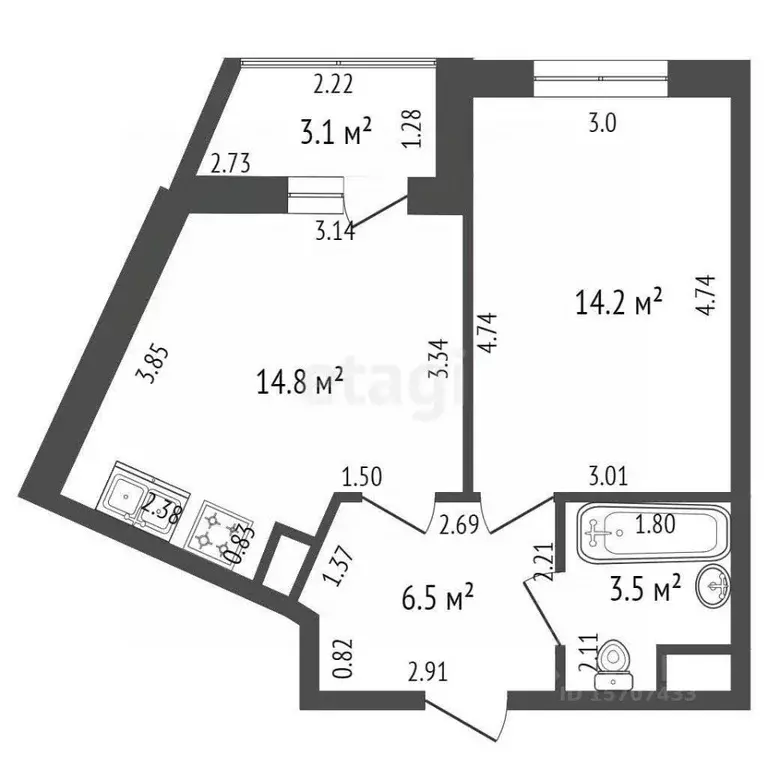 1-к кв. Санкт-Петербург ул. Чирикова, 5 (39.0 м) - Фото 1