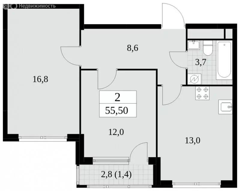 2-комнатная квартира: москва, бартеневская улица, 16 (55.5 м) - Фото 0