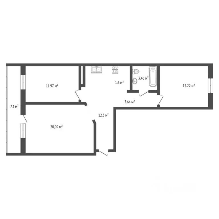 3-к кв. Тюменская область, Тюмень Войновка мкр, ул. Вербовая, 4 (66.2 ... - Фото 2