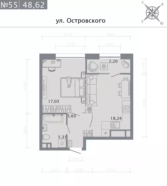 1-к кв. Татарстан, Казань Кастура Таун жилой комплекс (48.62 м) - Фото 0