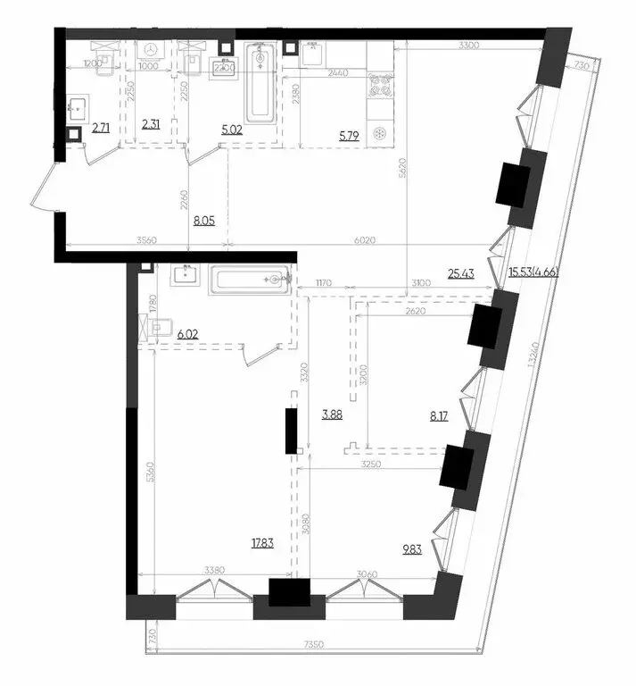 3-комнатная квартира: Казань, ЖК Яналиф (99.7 м) - Фото 1