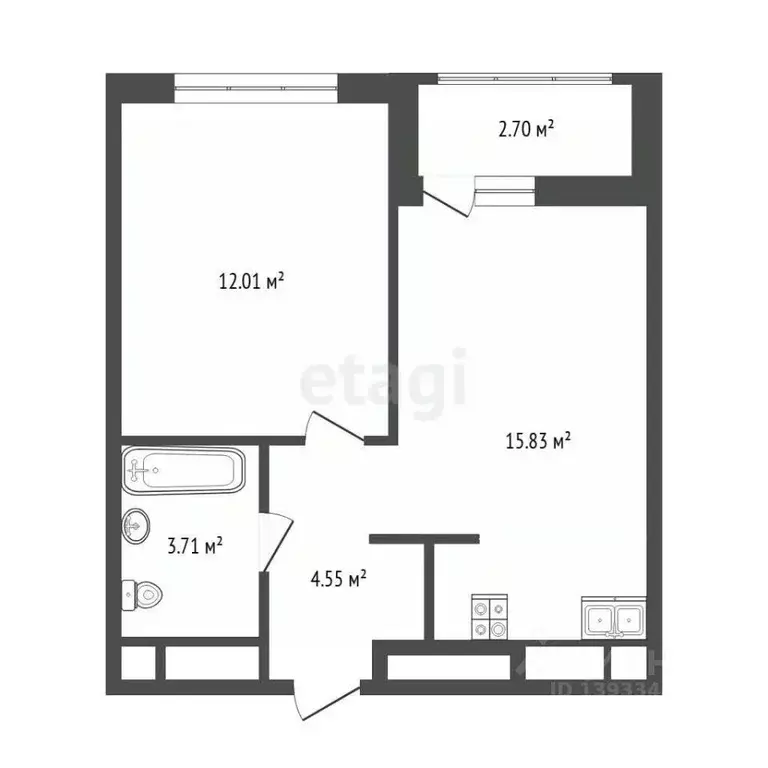 1-к кв. Тюменская область, Тюмень ул. Андрея Приказнова, 7 (33.6 м) - Фото 2