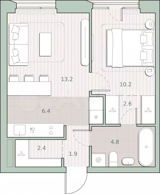 1-к. квартира, 41,5 м, 7/27 эт. - Фото 0