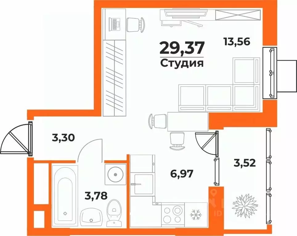 Студия Хабаровский край, Хабаровск Брянский пер. (29.37 м) - Фото 1
