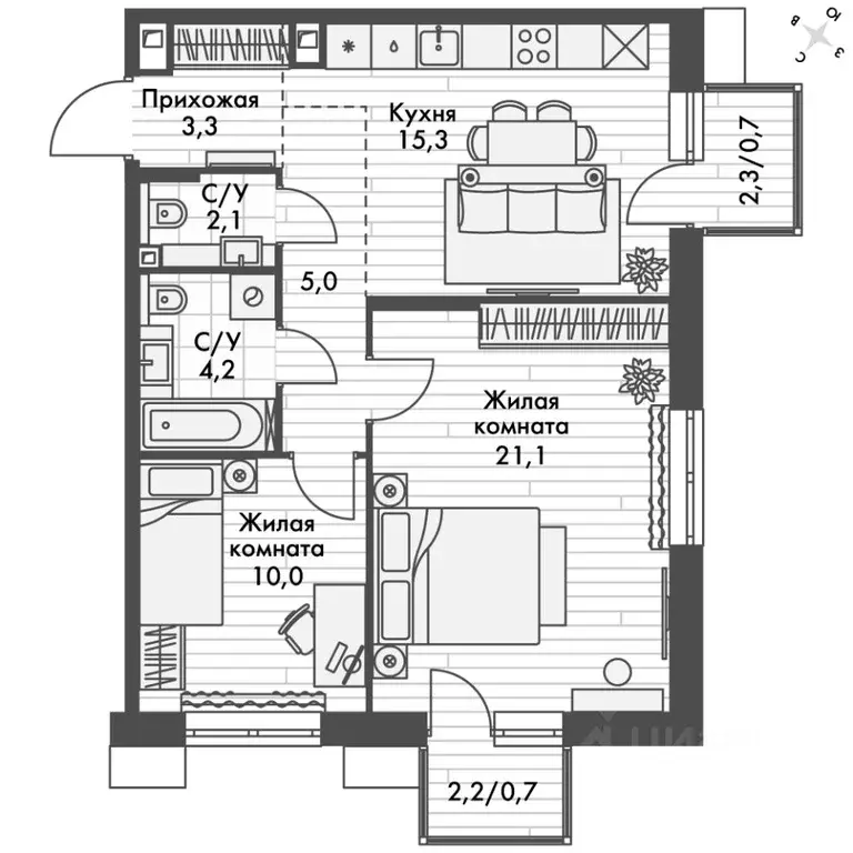 2-к кв. Приморский край, Владивосток Снеговая Падь мкр, ул. Адмирала ... - Фото 2