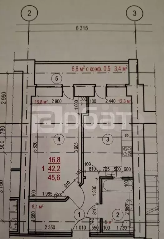 1-к. квартира, 42,2 м, 7/9 эт. - Фото 0