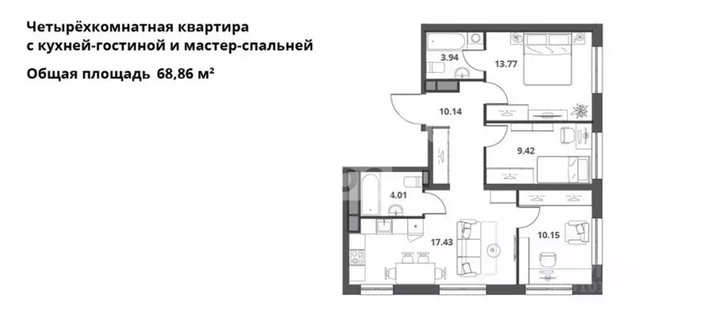 3-к кв. Москва Дмитровское ш., 75/77 (69.0 м) - Фото 0